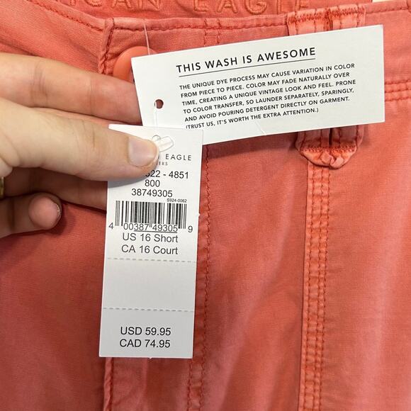 American Eagle Stretch Baggy High-Rise Jogger NWT Women's 16S Rust Red Cargo - Picture 3 of 9